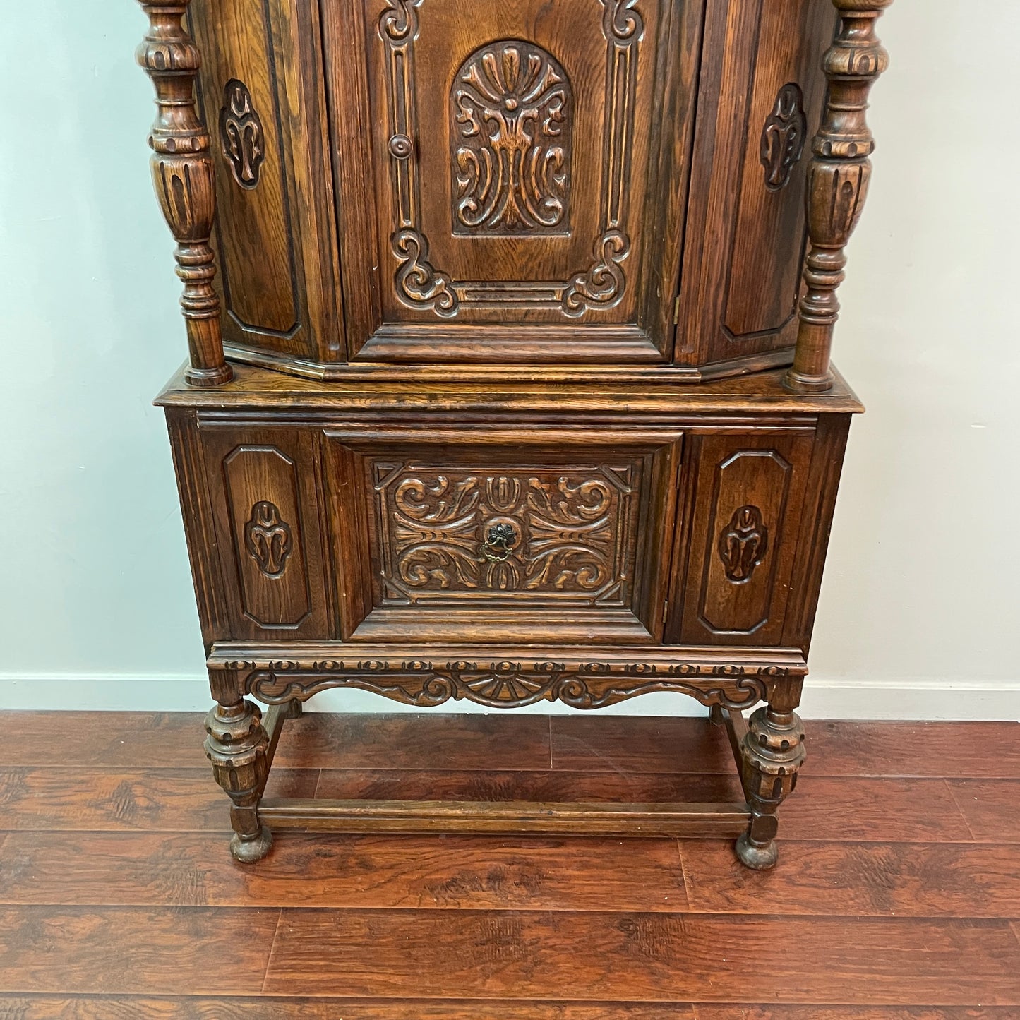 Jacobean Style 1920s Oak Renaissance Cabinet