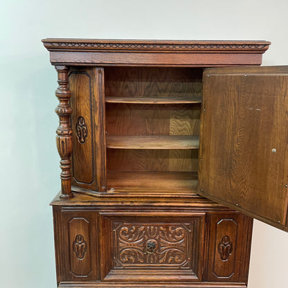 Jacobean Style 1920s Oak Renaissance Cabinet