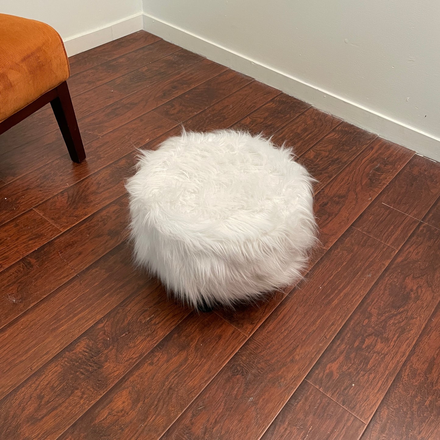 Jannel White Faux Fur Stool