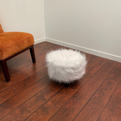 Jannel White Faux Fur Stool