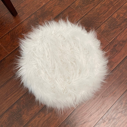 Jannel White Faux Fur Stool