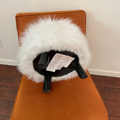 Jannel White Faux Fur Stool