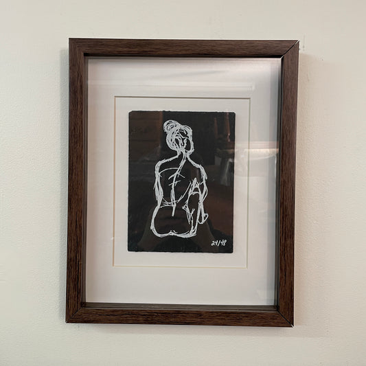 Silhouette Woman Framed Pen Drawing