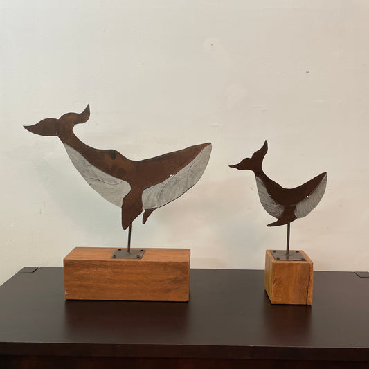 Wood Metal Whale Table Décor