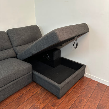 Charcoal Sleeper Sectional Sofa w/ Storage