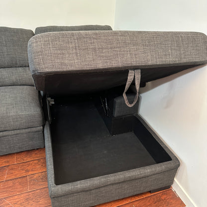 Charcoal Sleeper Sectional Sofa w/ Storage