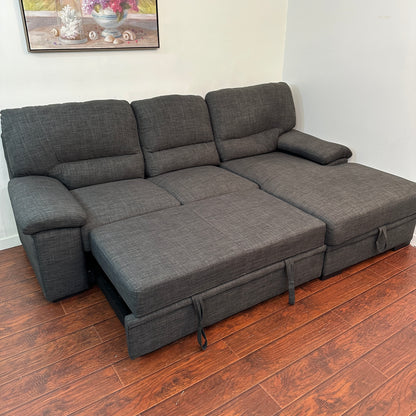 Charcoal Sleeper Sectional Sofa w/ Storage