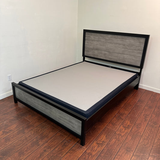 Black Panel Bed with Boxspring - Queen