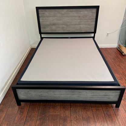 Black Panel Bed with Boxspring - Queen
