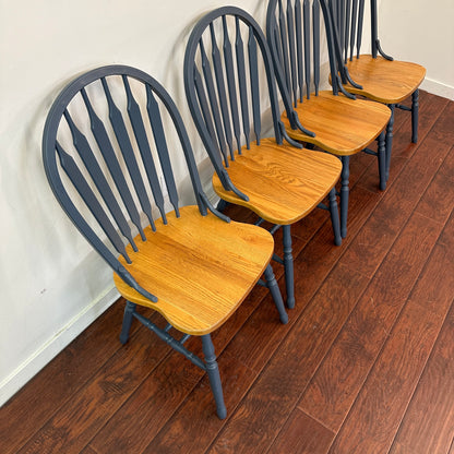 Oak & Blue Dining Chairs (set of 4)