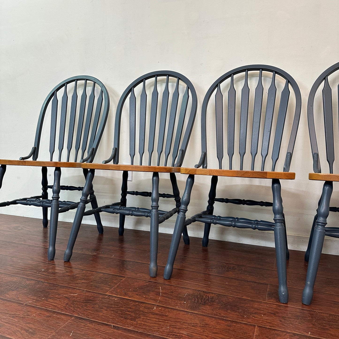 Oak & Blue Dining Chairs (set of 4)