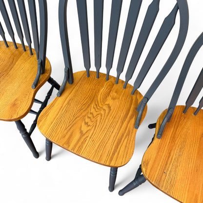 Oak & Blue Dining Chairs (set of 4)
