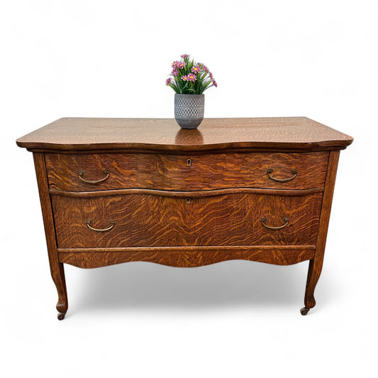 Antique Tiger Oak 2 Drawers Dresser
