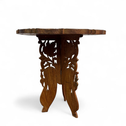 Vintage Carved Wood Round Side Table