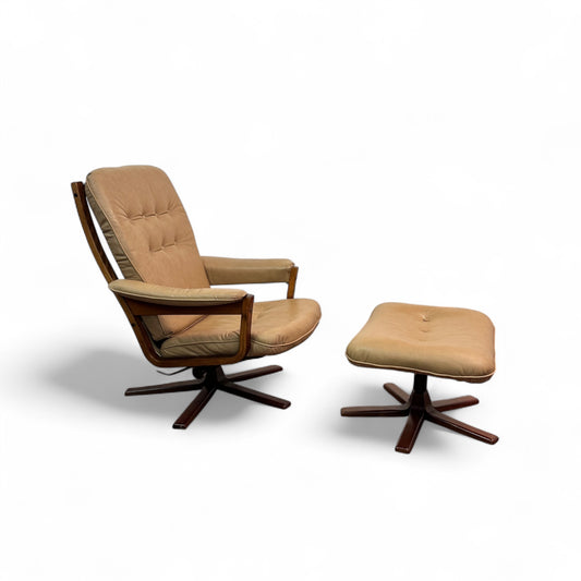 1970s Swedish Swivel Chair with Ottoman by Gote Möbler