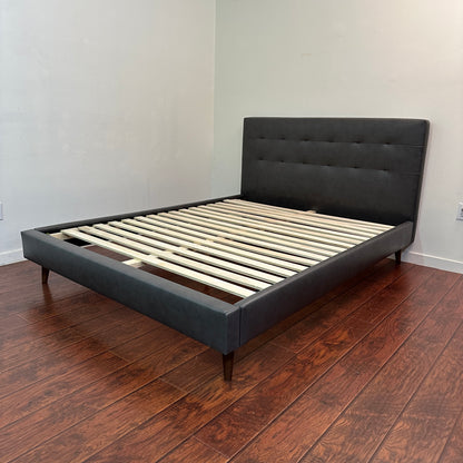 Faux Leather Mid-Century Style Queen Bed