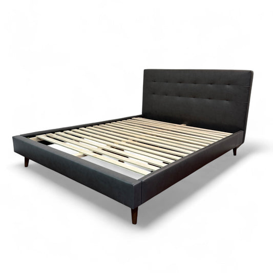 Faux Leather Mid-Century Style Queen Bed