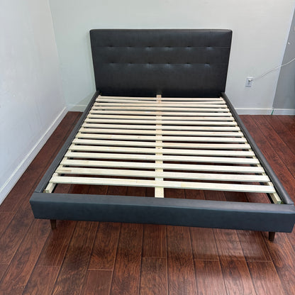 Faux Leather Mid-Century Style Queen Bed