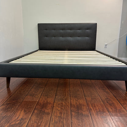 Faux Leather Mid-Century Style Queen Bed