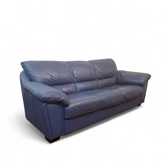Blue Leather 3 Seats Couch