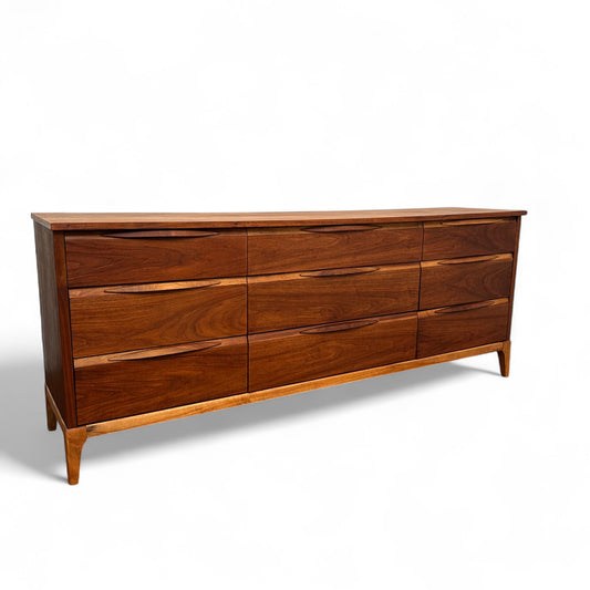 Walnut Mid-Century 9 Drawers Dresser by Kaufman