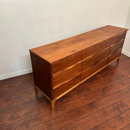 Walnut Mid-Century 9 Drawers Dresser by Kaufman