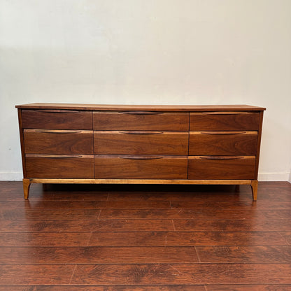 Walnut Mid-Century 9 Drawers Dresser by Kaufman