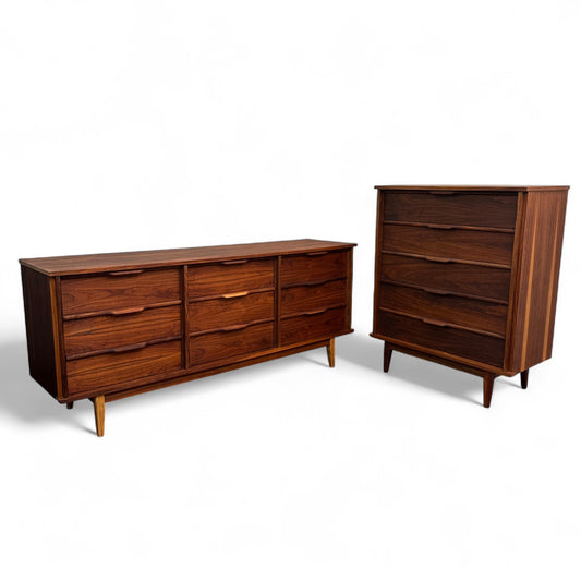 Walnut Mid-Century Dresser Set