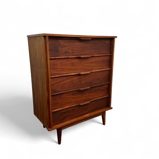 Walnut Mid-Century Five Drawers Highboy Dresser