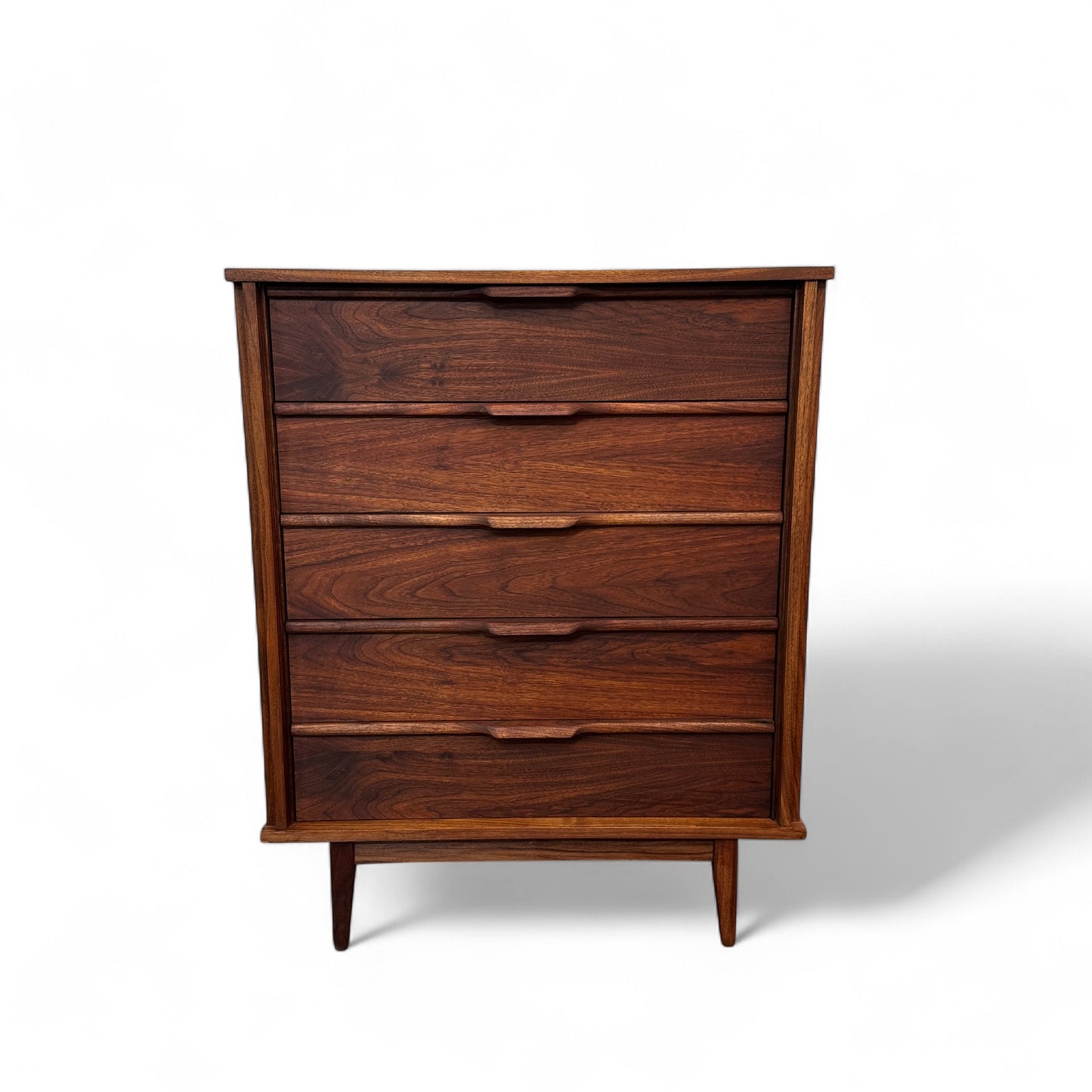 Walnut Mid-Century Five Drawers Highboy Dresser