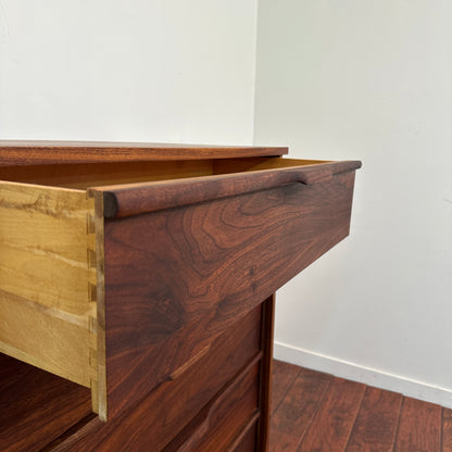 Walnut Mid-Century Five Drawers Highboy Dresser