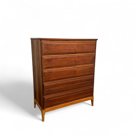Vintage Walnut Five Drawers Highboy Dresser
