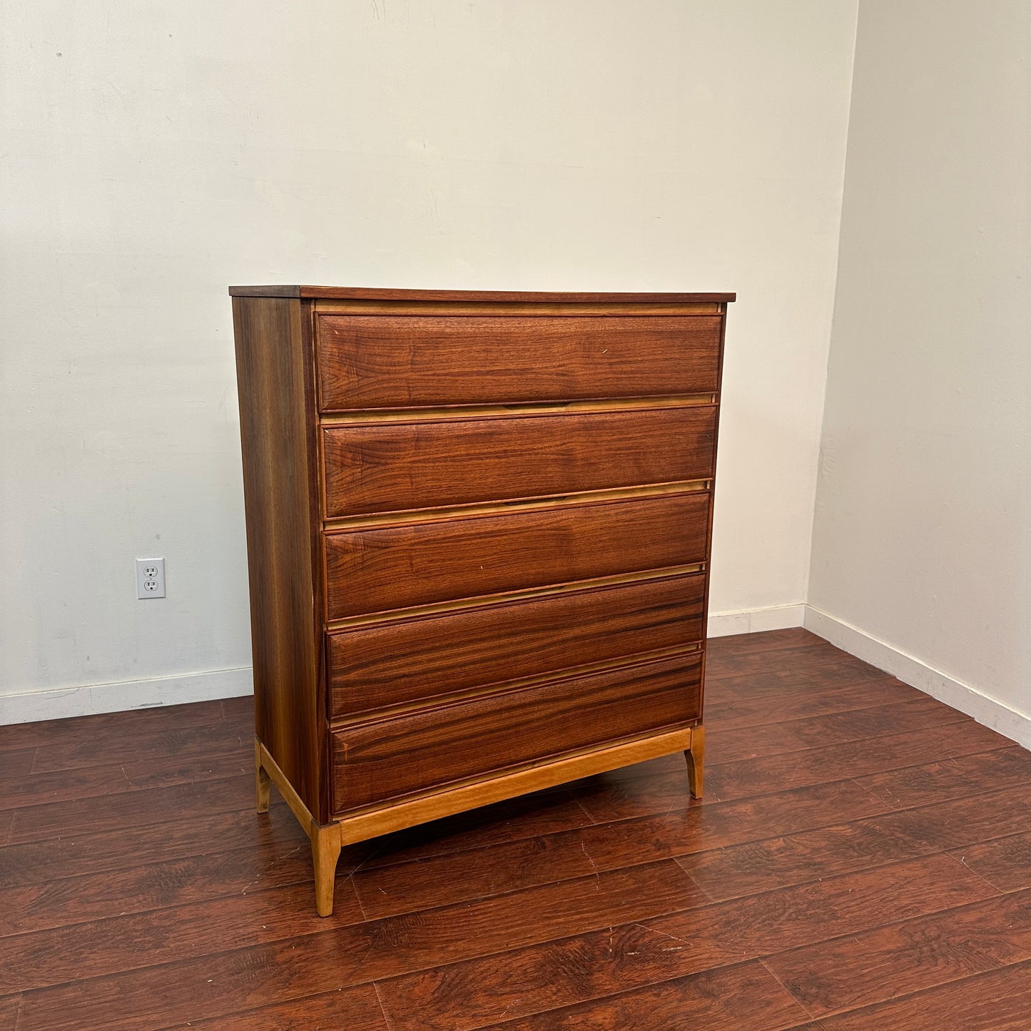Vintage Walnut Five Drawers Highboy Dresser