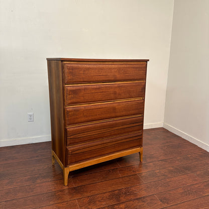 Vintage Walnut Five Drawers Highboy Dresser