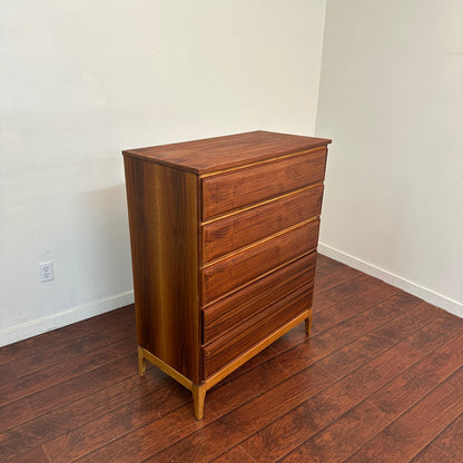 Vintage Walnut Five Drawers Highboy Dresser