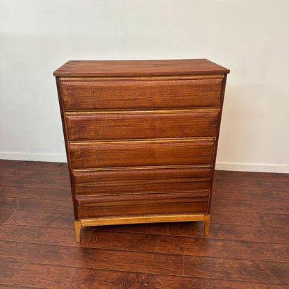 Vintage Walnut Five Drawers Highboy Dresser