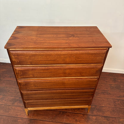 Vintage Walnut Five Drawers Highboy Dresser