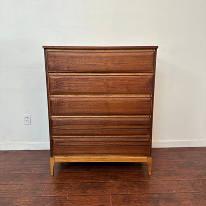 Vintage Walnut Five Drawers Highboy Dresser