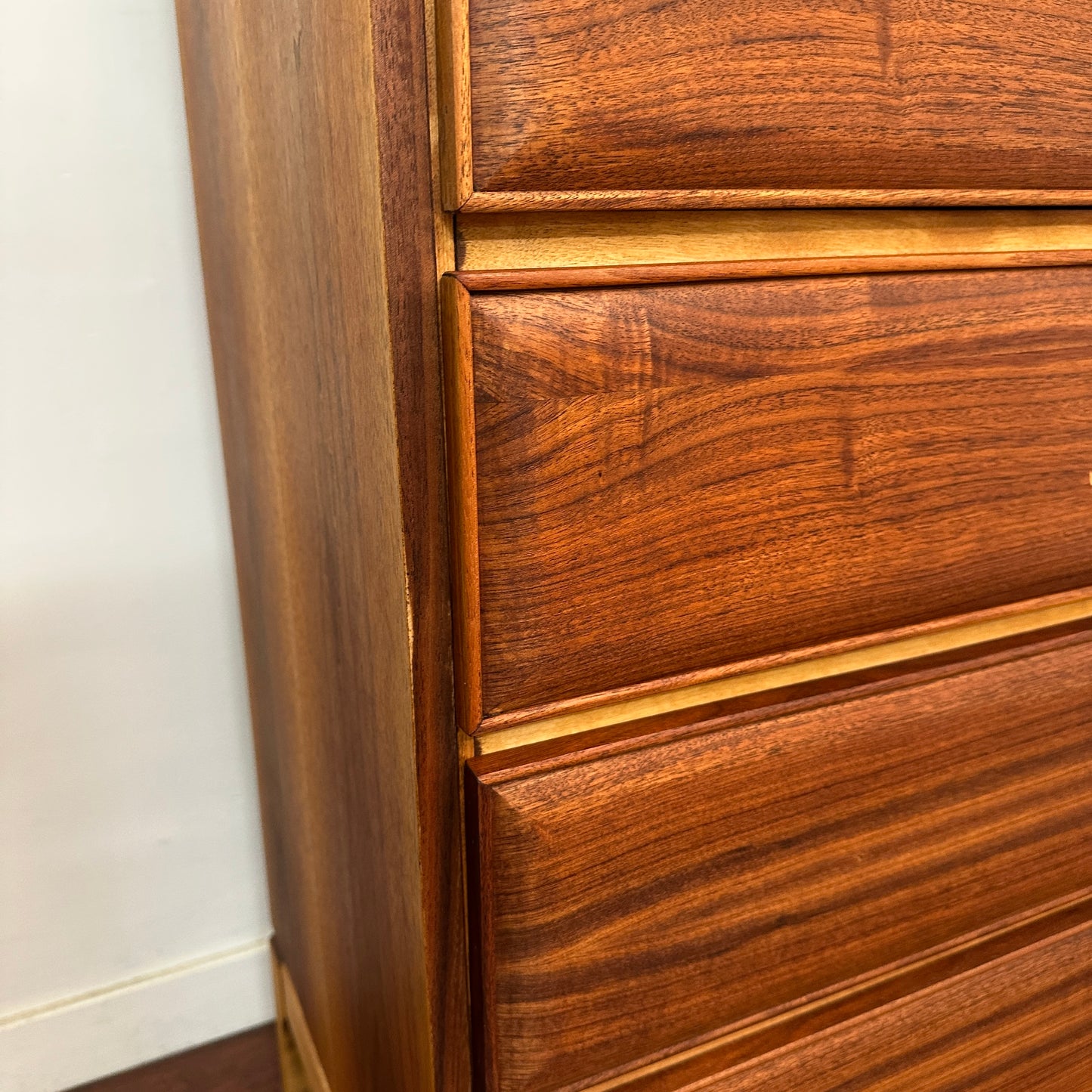 Vintage Walnut Five Drawers Highboy Dresser