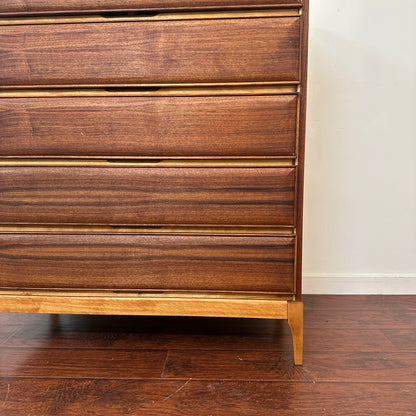 Vintage Walnut Five Drawers Highboy Dresser
