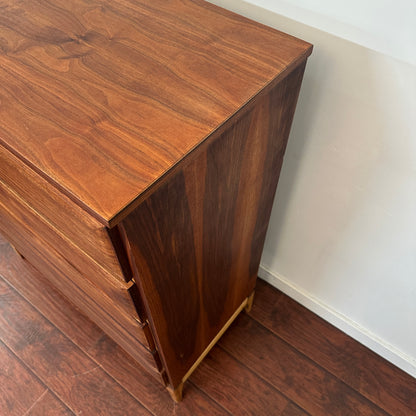 Vintage Walnut Five Drawers Highboy Dresser