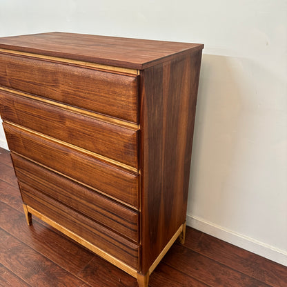 Vintage Walnut Five Drawers Highboy Dresser