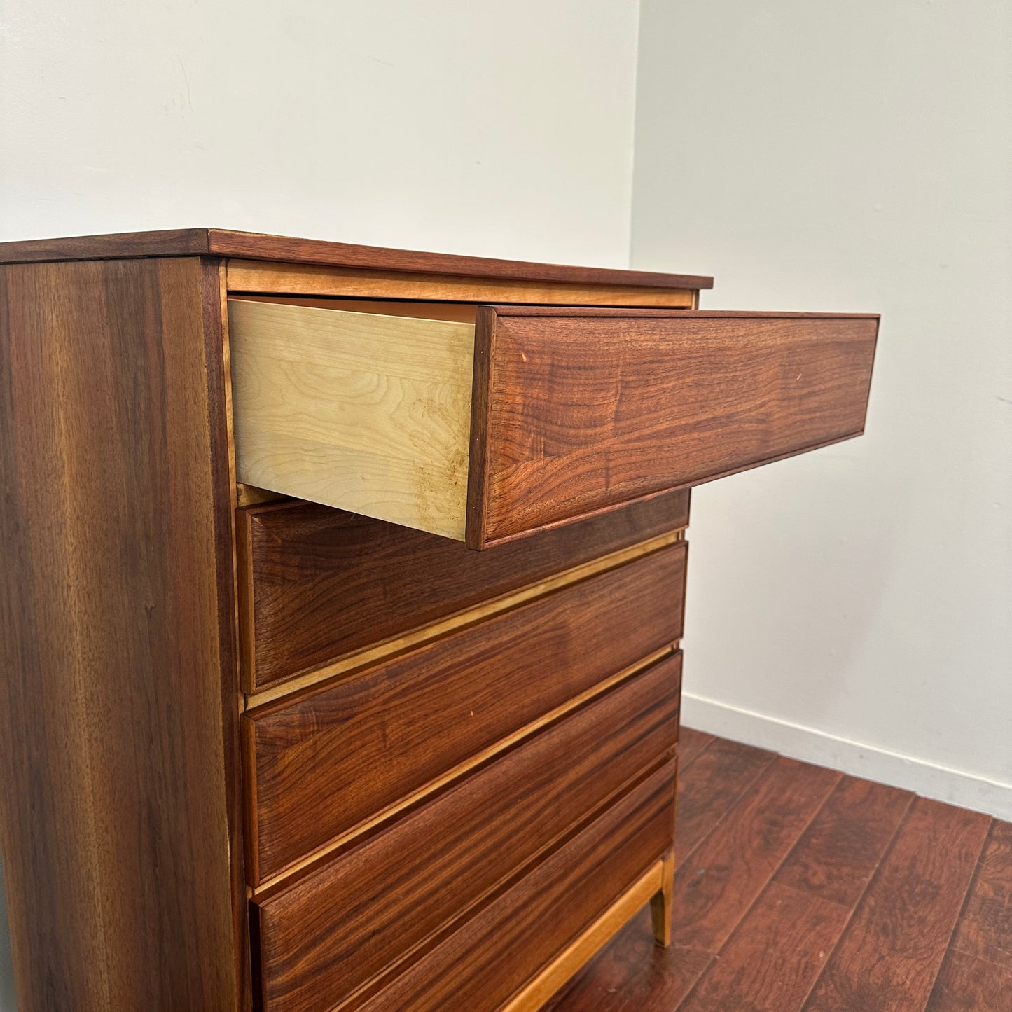 Vintage Walnut Five Drawers Highboy Dresser