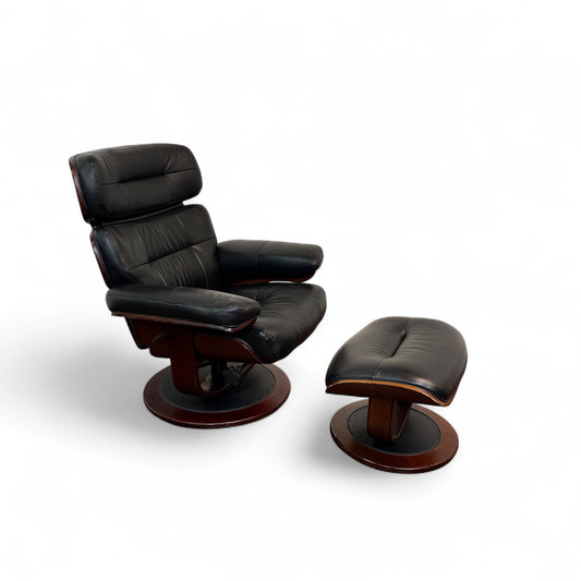 Black Eames Replica Recliner Chair with Ottoman