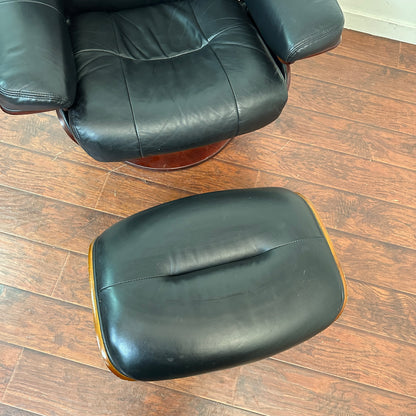 Black Eames Replica Recliner Chair with Ottoman