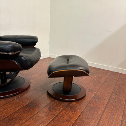 Black Eames Replica Recliner Chair with Ottoman