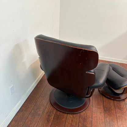 Black Eames Replica Recliner Chair with Ottoman