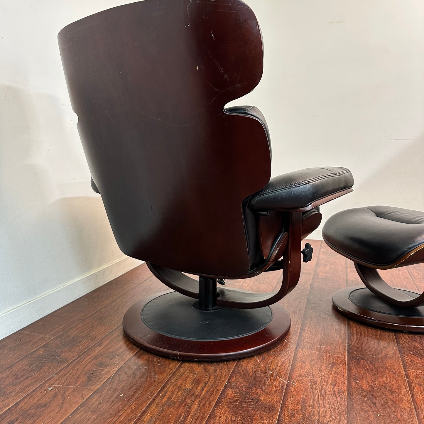 Black Eames Replica Recliner Chair with Ottoman