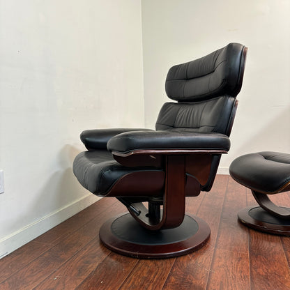 Black Eames Replica Recliner Chair with Ottoman