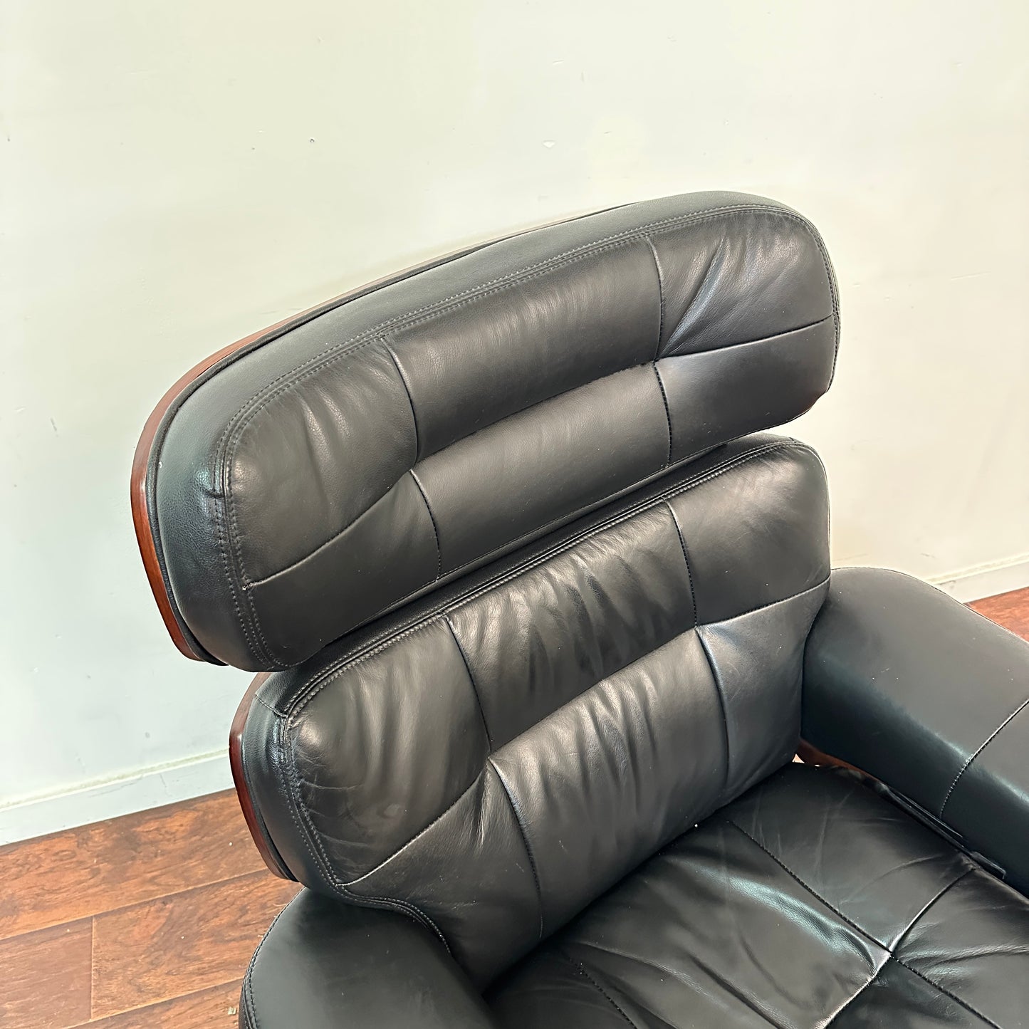 Black Eames Replica Recliner Chair with Ottoman